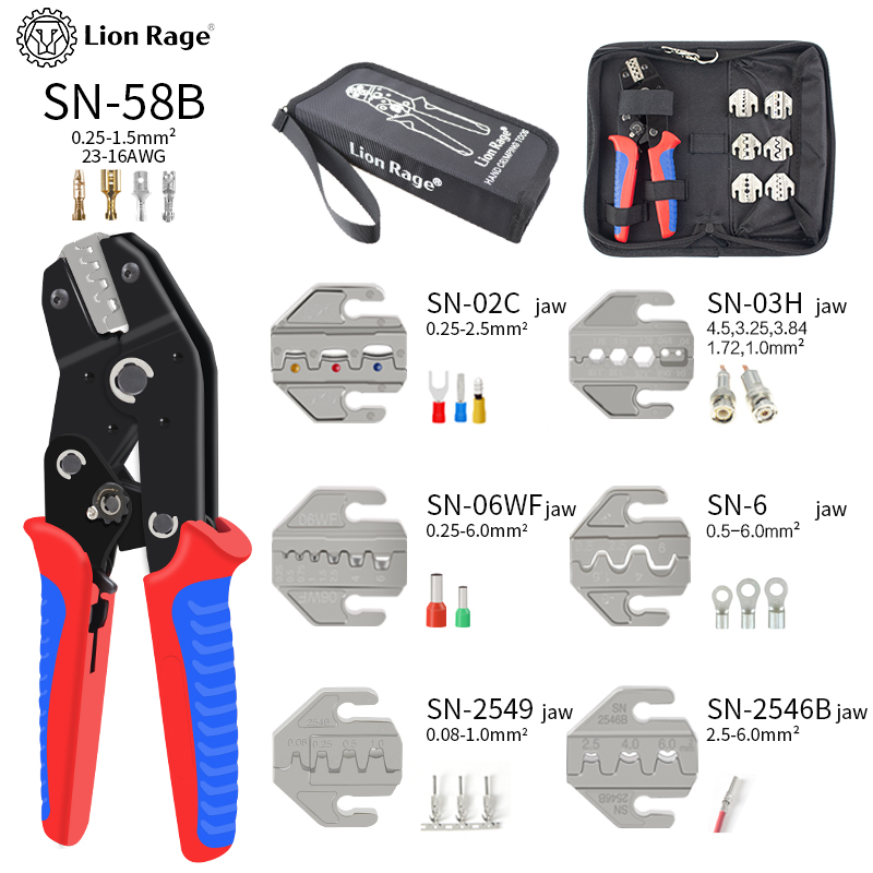 Automatic Wire Stripper Cutter - ラチェット式圧着工具 SN-58B、XH2.54/DuPont2.54/2.8/4.8/6.3/絶縁なし/圧着端子（0.25-1.5mm²）用プライヤーキット、23-16AWG対応。