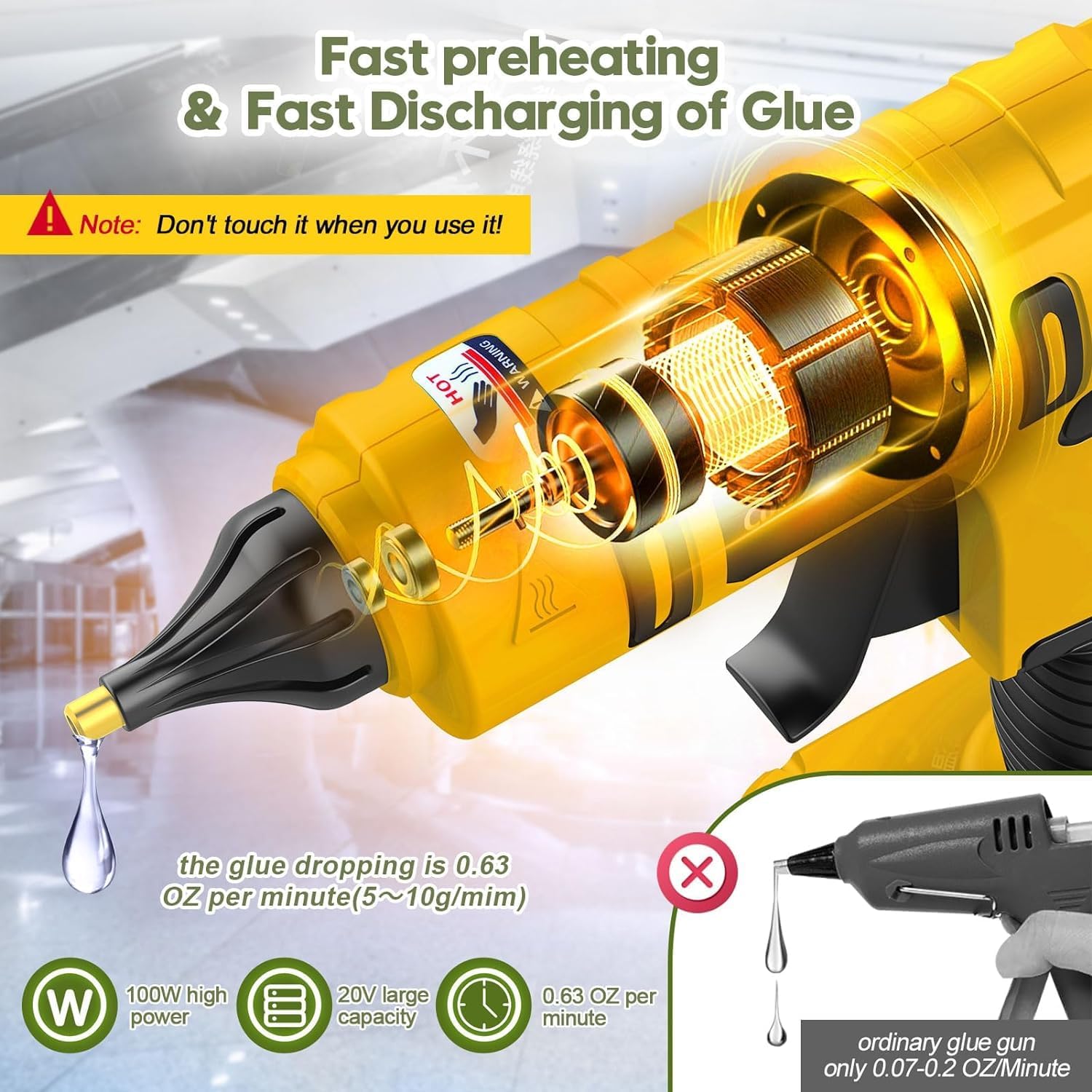 DeWalt 20Vバッテリー対応の100Wコードレスホット - Hot Melt Glue Gun Cordless のレビューと価格