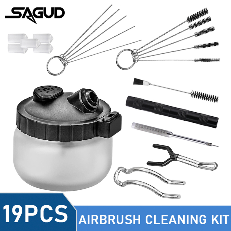 SAGUD 19個入りエアブラシクリーニングキット、スプレー - Airbrush Kit With Mini Compressor のレビューと価格