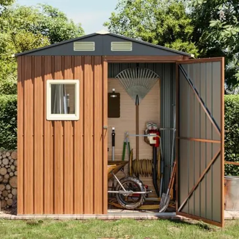 屋外収納庫 6x4フィート、窓付きロック可能な金属製ガーデン - Garden Tools のレビューと価格